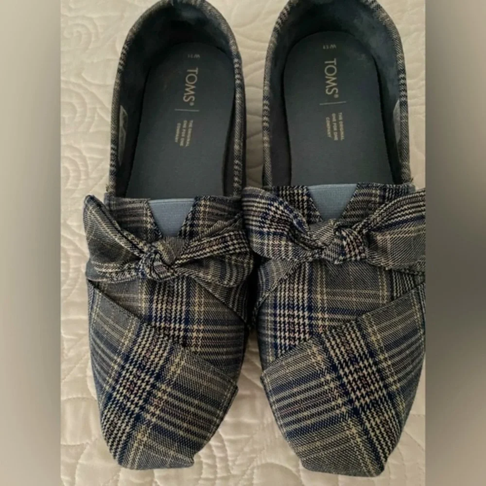 Toms Alpargata Citadel Blue Classic Plaid/Bow flats Sz 11 - Picture 15 of 15